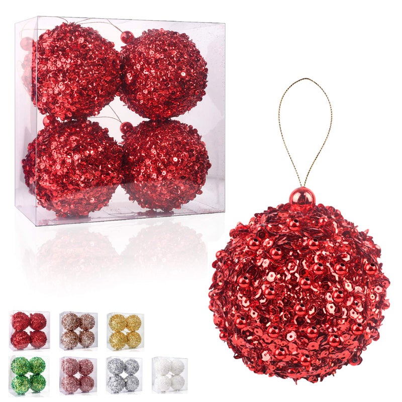 ZHANYIGY 4.25" Shatterproof Christmas Ball Ornaments, 4pc Red Set for Trees and Holiday Decor - Image 1